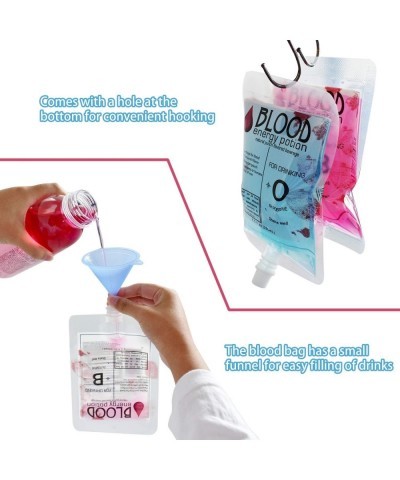 20 Pack Blood Bag IV Bags Drink Cup with Bottle Squeeze and Funnel- Reusable Blood Bags for Halloween Nurse Vampire Zombie Th...