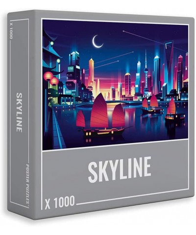 Skyline Puzzle | Bright Cityscape 1000-Piece Jigsaw Puzzles for Adults with Cool Neon Colors and Challenging Gradient Design ...