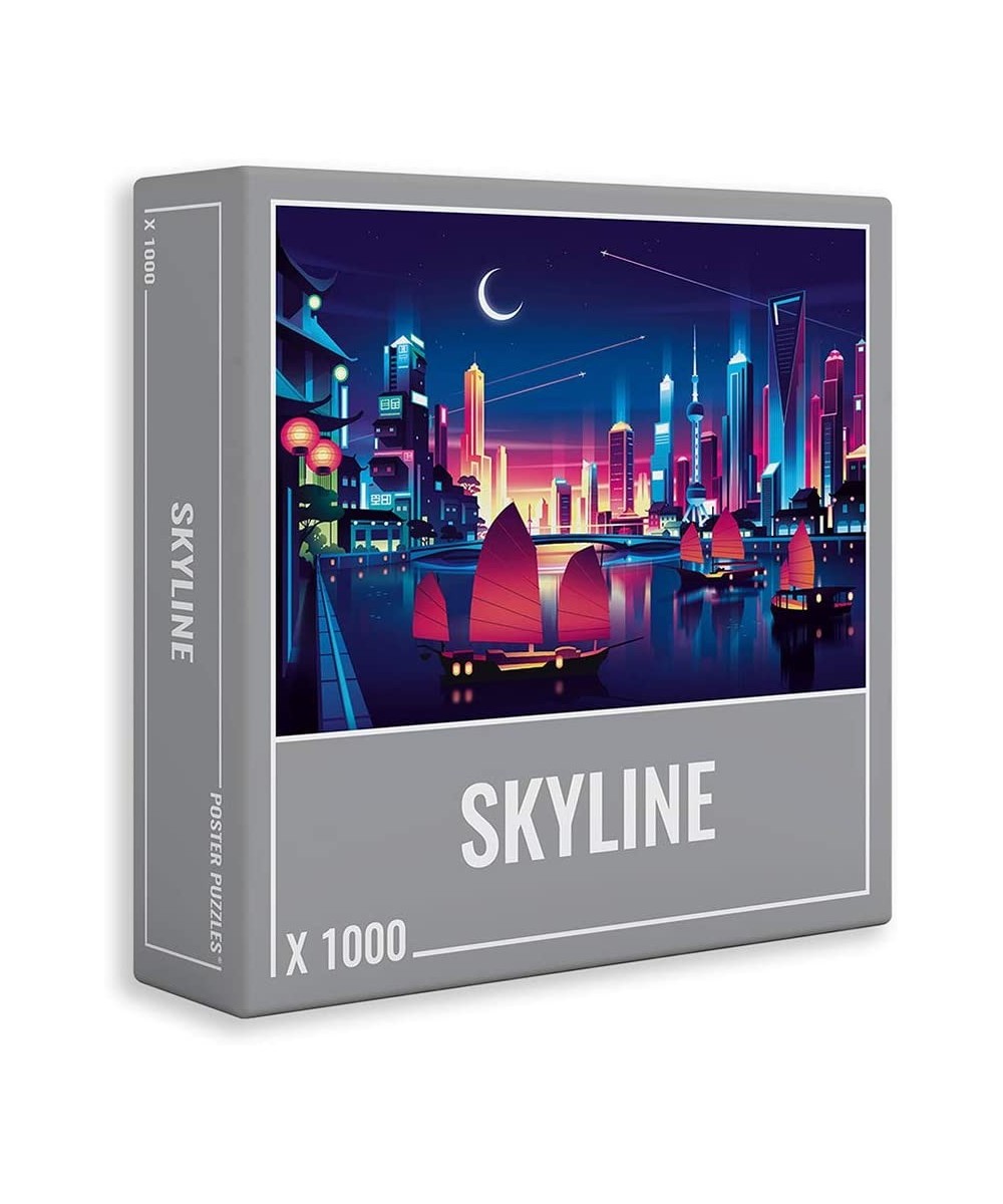 Skyline Puzzle | Bright Cityscape 1000-Piece Jigsaw Puzzles for Adults with Cool Neon Colors and Challenging Gradient Design ...