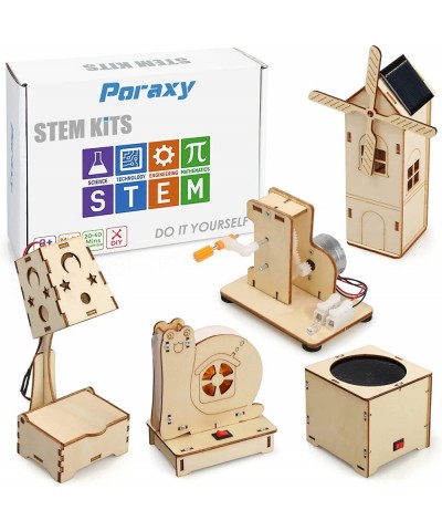 5 Set STEM Kits Building Kits for Kids Ages 8-12 Assembly Wooden 3D Puzzles Toys DIY Educational Science Experiment STEM Proj...