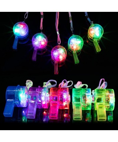 24 Pieces Glow Whistles Party Supplies LED Light up Whistle with Lanyard Necklace Colorful Glow in the Dark Fun Party Favor f...