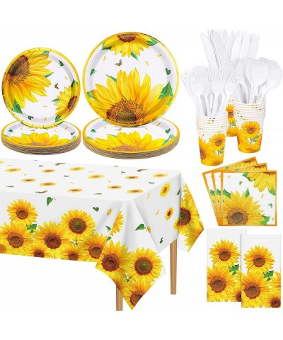 Sunflower Party Supplies Serves 24 Guests Disposable Tableware Set Paper Plates Cups Napkins Tablecloth Cutlery for Birthday ...