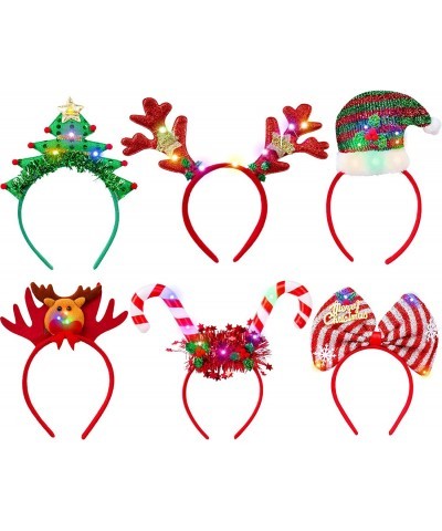 Pack of 6 Light up Christmas Headbands Bow Christmas Tree Elf Hat Reindeer Antlers Headband LED Christmas Hair Accessories fo...