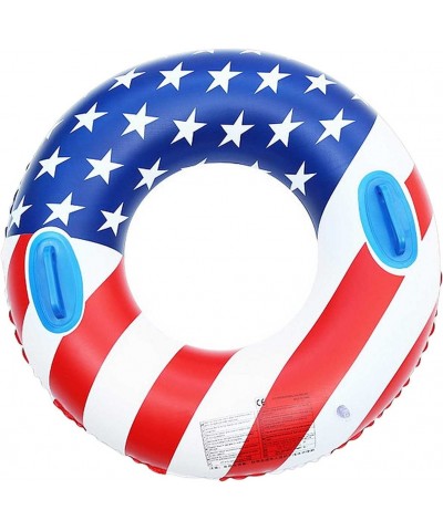 US Flag Inflatable Swimming Ring with Handles 35.4 inch Swim Pool Float Safe PVC Thickened Floating Ring Swim Tube Summer Fun...