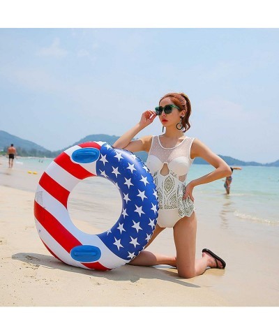 US Flag Inflatable Swimming Ring with Handles 35.4 inch Swim Pool Float Safe PVC Thickened Floating Ring Swim Tube Summer Fun...