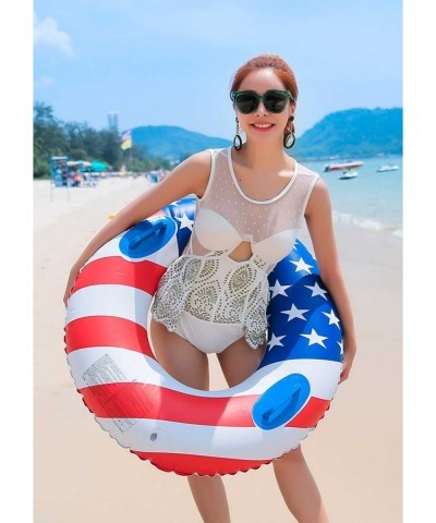 US Flag Inflatable Swimming Ring with Handles 35.4 inch Swim Pool Float Safe PVC Thickened Floating Ring Swim Tube Summer Fun...