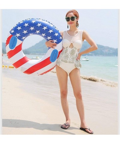 US Flag Inflatable Swimming Ring with Handles 35.4 inch Swim Pool Float Safe PVC Thickened Floating Ring Swim Tube Summer Fun...