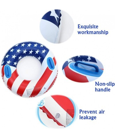 US Flag Inflatable Swimming Ring with Handles 35.4 inch Swim Pool Float Safe PVC Thickened Floating Ring Swim Tube Summer Fun...