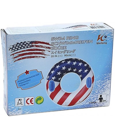 US Flag Inflatable Swimming Ring with Handles 35.4 inch Swim Pool Float Safe PVC Thickened Floating Ring Swim Tube Summer Fun...