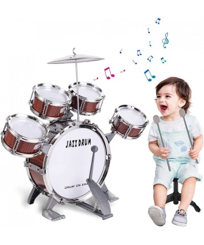 Kids Drum Set Toddler Jazz Drum Kit 10 PCS Toys 5 Drums with Stool Pedal Percussion Musical Instruments Drum Toy Early Educat...