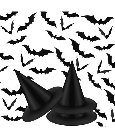 2 Pieces Halloween Black Witch Hat Adult Wizard Cap Fancy Dress Accessory 24 Pieces Halloween 3D Scary Bat Wall Decals Sticke...