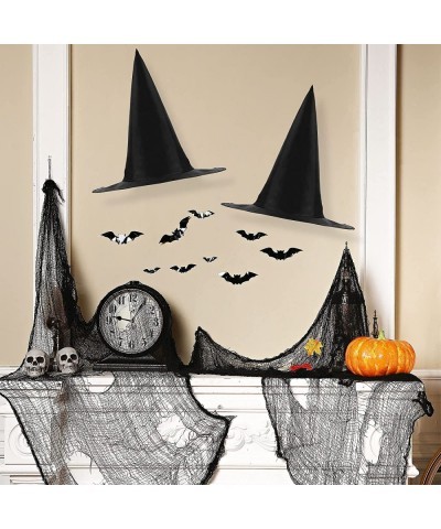 2 Pieces Halloween Black Witch Hat Adult Wizard Cap Fancy Dress Accessory 24 Pieces Halloween 3D Scary Bat Wall Decals Sticke...