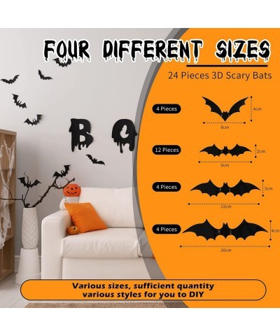 2 Pieces Halloween Black Witch Hat Adult Wizard Cap Fancy Dress Accessory 24 Pieces Halloween 3D Scary Bat Wall Decals Sticke...