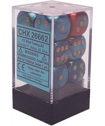 Gemini Signature Series Dice 16mm d6 Set (12) Red Teal w/ Gold (CHX26662) $23.70 Game Accessories