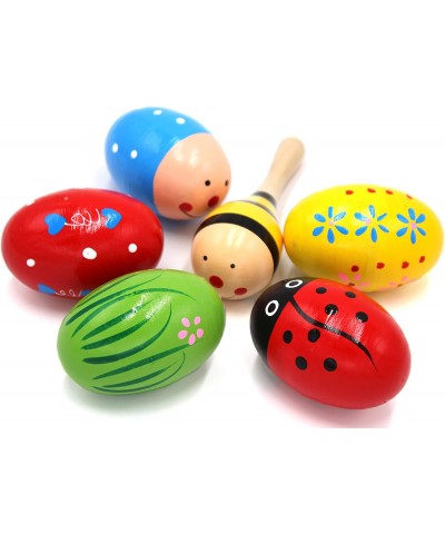 Set of 6 - 5PCS Adorable Wooden Egg Maracas Musical Colorful Percussion Easter Egg Shakers(Assorted Color) & 1 PCS Mini Woode...