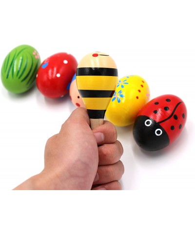 Set of 6 - 5PCS Adorable Wooden Egg Maracas Musical Colorful Percussion Easter Egg Shakers(Assorted Color) & 1 PCS Mini Woode...