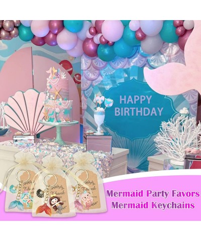 12 Sets Mermaid Party Favors Under The Sea Party Decorations Mermaid Key Chain with Pearl Shell Organza Bags and Thank You Ca...