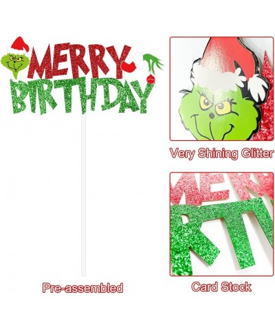 Grinchsmas Christmas Birthday Decorations Kit Red Green Merry Birthday Banner Birthday Cake Topper Snowflake Balloons for Chr...