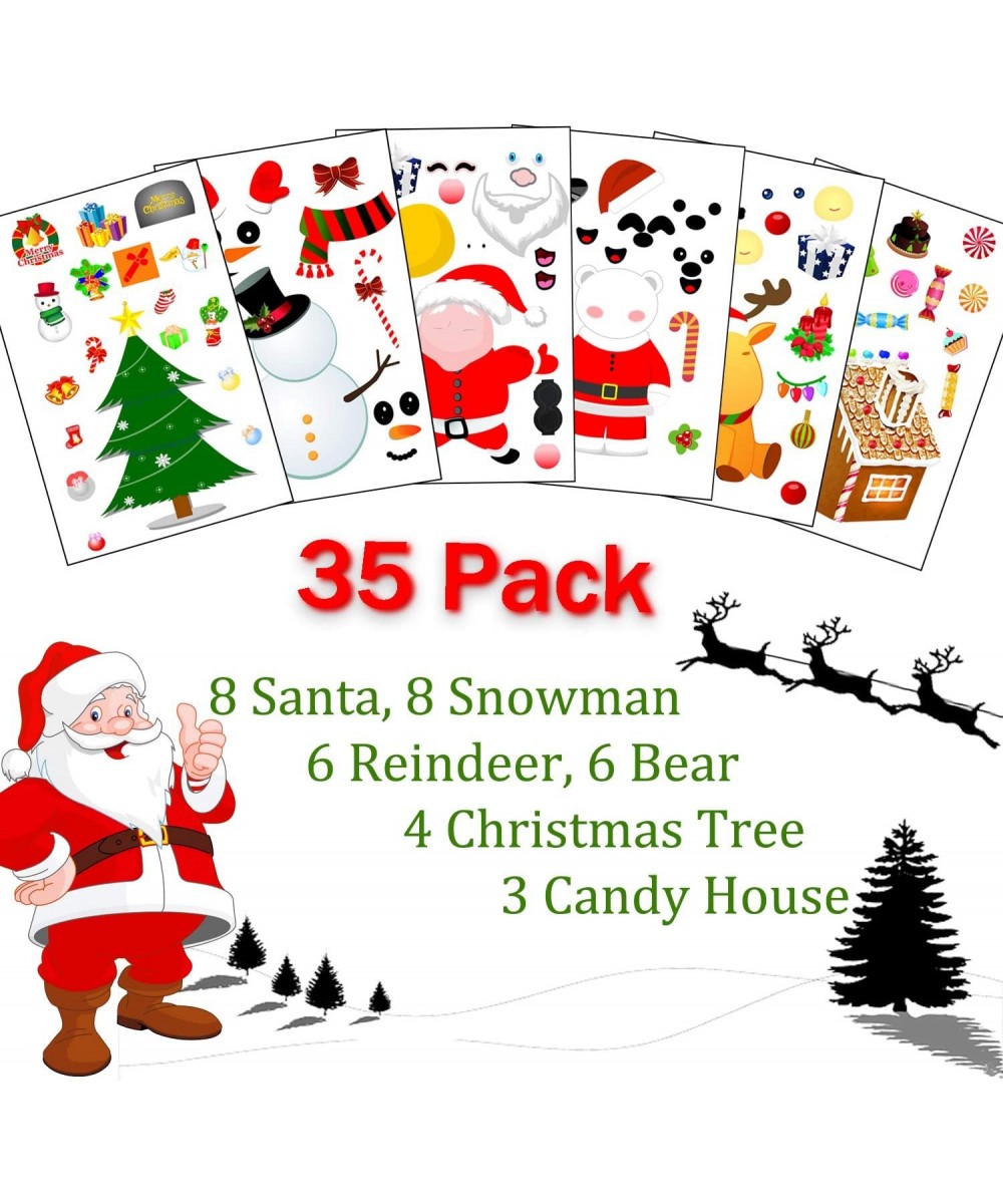 Make Your Own Christmas Stickers for Kids 35 Pack Make a Face Stickers with Santa Reindeer Snowman Bear Christmas Tree Candy ...