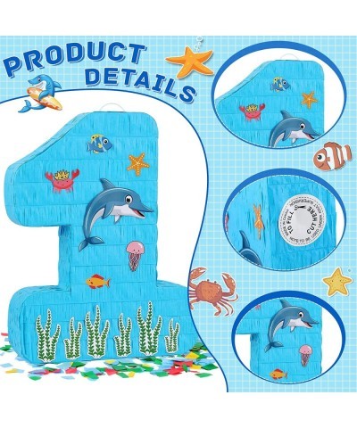 Blue Number 1 Pinata 1st Birthday Party Pinata Ocean Dolphin Pinata with a Blindfold and Bat for Boys Girls Birthday Annivers...