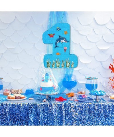 Blue Number 1 Pinata 1st Birthday Party Pinata Ocean Dolphin Pinata with a Blindfold and Bat for Boys Girls Birthday Annivers...