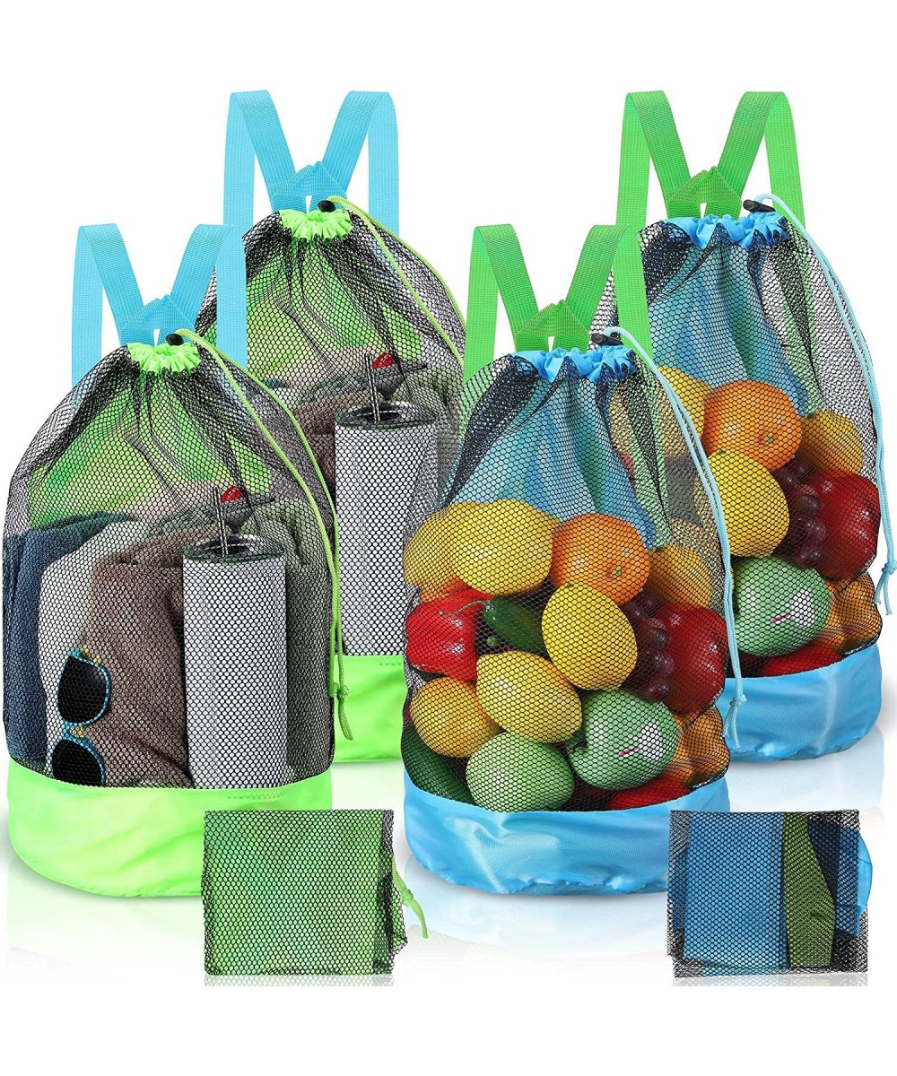 4 Pieces Large Mesh Bag Backpack Drawstring Bags Net Storage Bag With Strap for Adults Kids for Vegetables Swimming Beach Toy...