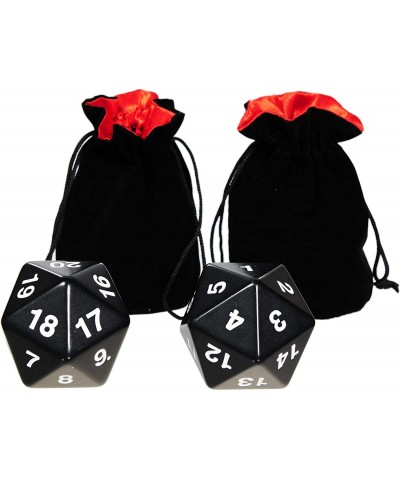 Jumbo Dice D20 Solid Black Set of 2 with 2 Black Velvet w/ Red Satin Lined Dice Pouches || Bundled Item $58.41 Game Accessories