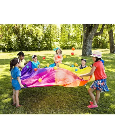 – Parachute for Kids – Play Parachute with 15 Colorful Balls – 12 Handles – 8ft Wind Tent – Outdoor Games – Rainbow Colors – ...