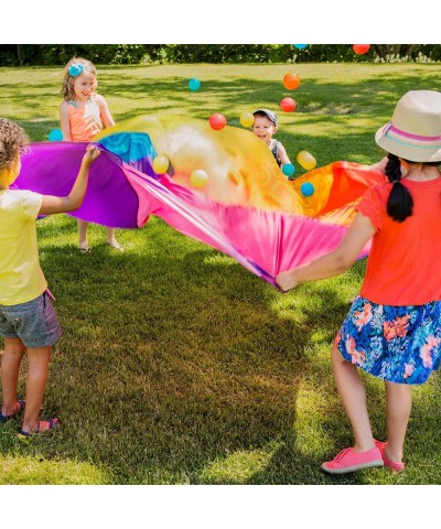 – Parachute for Kids – Play Parachute with 15 Colorful Balls – 12 Handles – 8ft Wind Tent – Outdoor Games – Rainbow Colors – ...