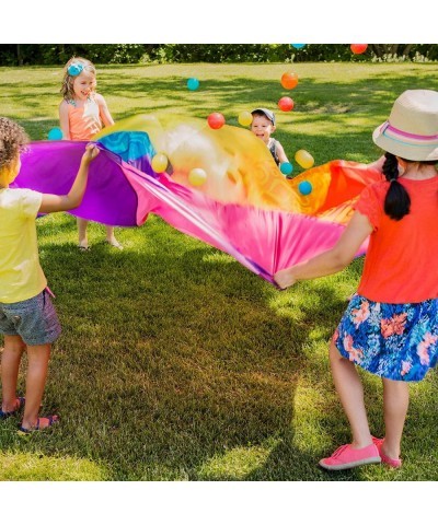 – Parachute for Kids – Play Parachute with 15 Colorful Balls – 12 Handles – 8ft Wind Tent – Outdoor Games – Rainbow Colors – ...