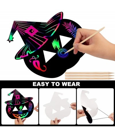 Halloween Mask Craft Kit for Kids DIY Rainbow Scratch Art Masks with 12 Elastic Bands and 3 Wood Stylus Halloween Scratch Pap...