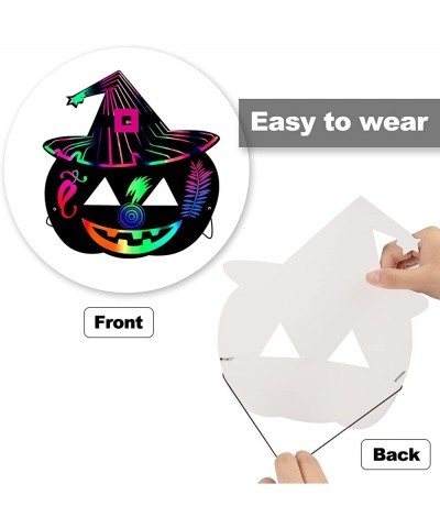 Halloween Mask Craft Kit for Kids DIY Rainbow Scratch Art Masks with 12 Elastic Bands and 3 Wood Stylus Halloween Scratch Pap...