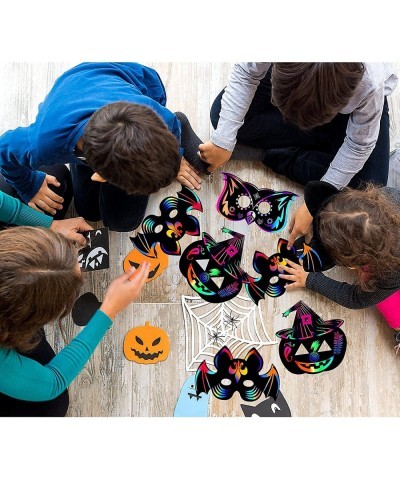 Halloween Mask Craft Kit for Kids DIY Rainbow Scratch Art Masks with 12 Elastic Bands and 3 Wood Stylus Halloween Scratch Pap...