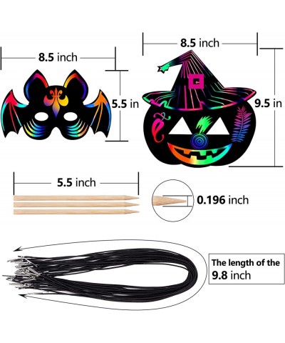 Halloween Mask Craft Kit for Kids DIY Rainbow Scratch Art Masks with 12 Elastic Bands and 3 Wood Stylus Halloween Scratch Pap...