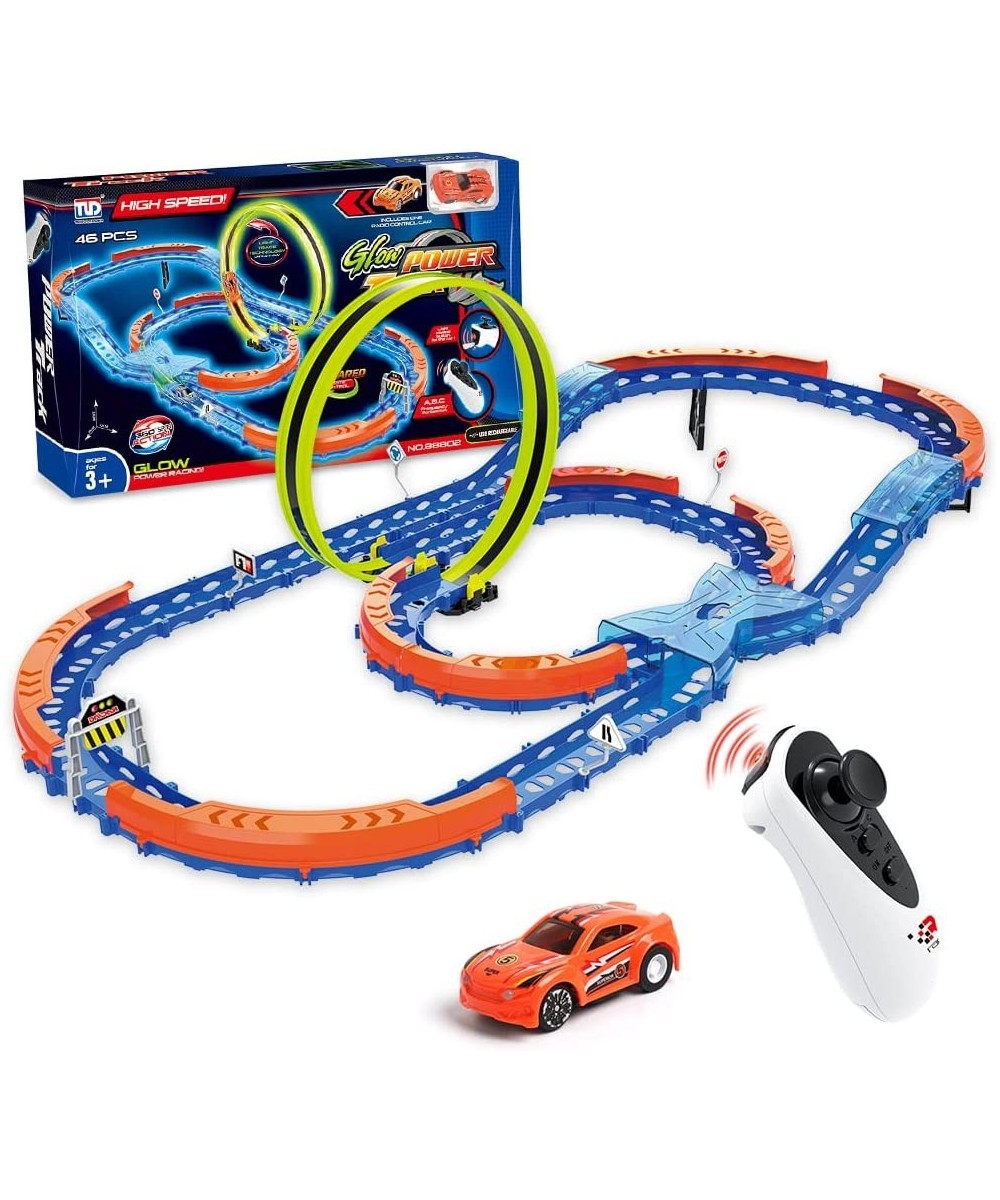 Race Car Track Set Assembled Car Track Toys with 46 Pcs Building Kits High Speed Glow Race Car Track Set with 360° Loop X-Typ...