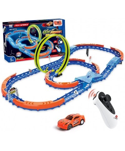 Race Car Track Set Assembled Car Track Toys with 46 Pcs Building Kits High Speed Glow Race Car Track Set with 360° Loop X-Typ...