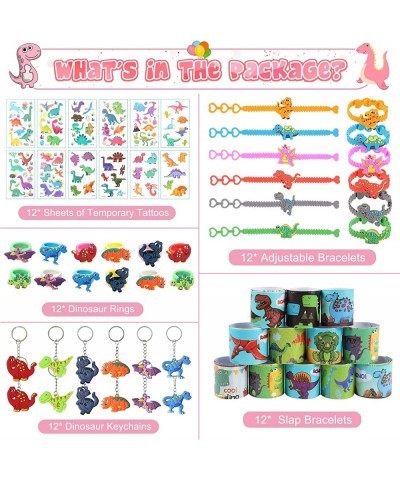 60 PCs Dinosaur Party Favors for Kids Slap Bracelets Temporary Tattoos Keychain Ring Bracelet Dinosaur Birthday Party Supplie...