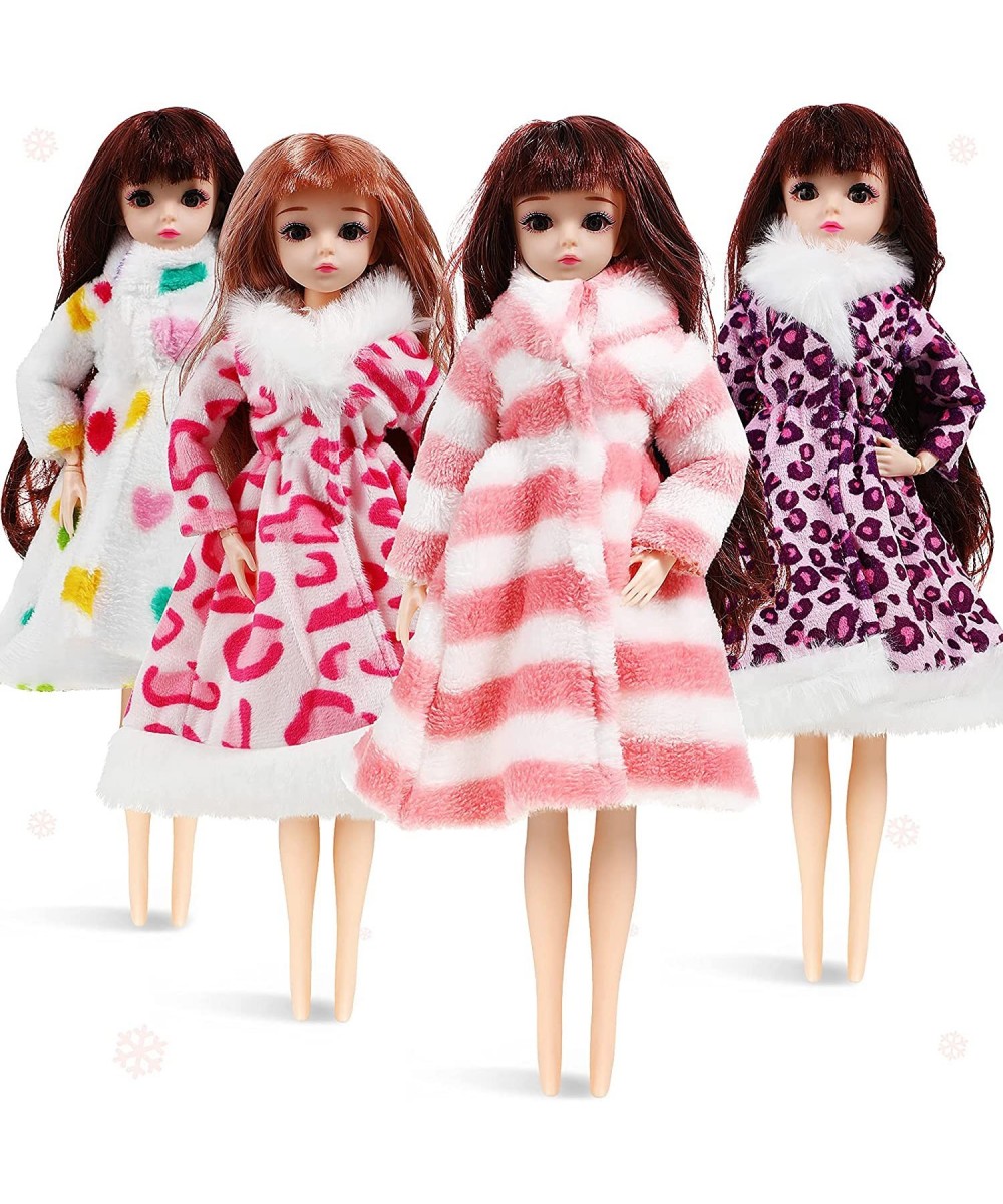 4 Pieces 11.5 Inch Doll Winter Clothes Long Sleeve Soft Faux Fur Coats Flannel Outfit Doll Clothes Doll Accessories Christmas...