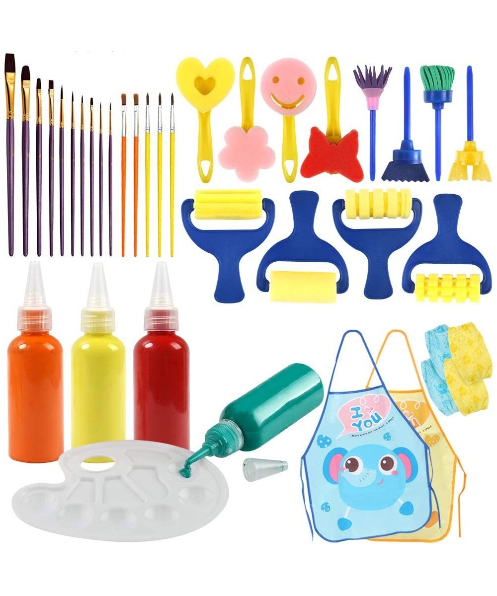 Washable Finger Paint Set Early Learning Kids Paint Set with Assorted Sponge Paint Brushes Smock Palette for Kids Home Activi...