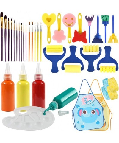 Washable Finger Paint Set Early Learning Kids Paint Set with Assorted Sponge Paint Brushes Smock Palette for Kids Home Activi...