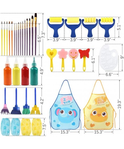 Washable Finger Paint Set Early Learning Kids Paint Set with Assorted Sponge Paint Brushes Smock Palette for Kids Home Activi...