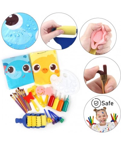 Washable Finger Paint Set Early Learning Kids Paint Set with Assorted Sponge Paint Brushes Smock Palette for Kids Home Activi...