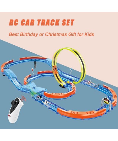 Race Car Track Set Assembled Car Track Toys with 46 Pcs Building Kits High Speed Glow Race Car Track Set with 360° Loop X-Typ...