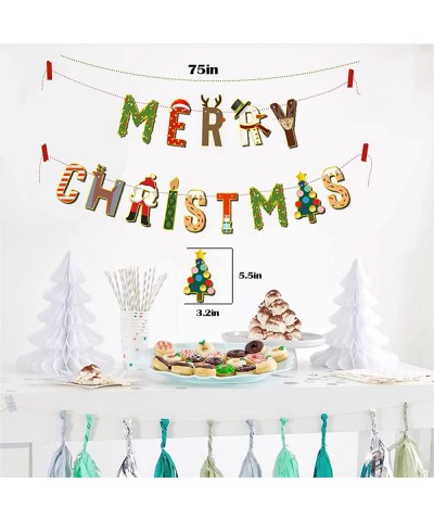 Merry Christmas Banner Decorations Glittery - Bunting Garland for Xmas Party Supplies Home and Outdoor Holiday Office Firepla...