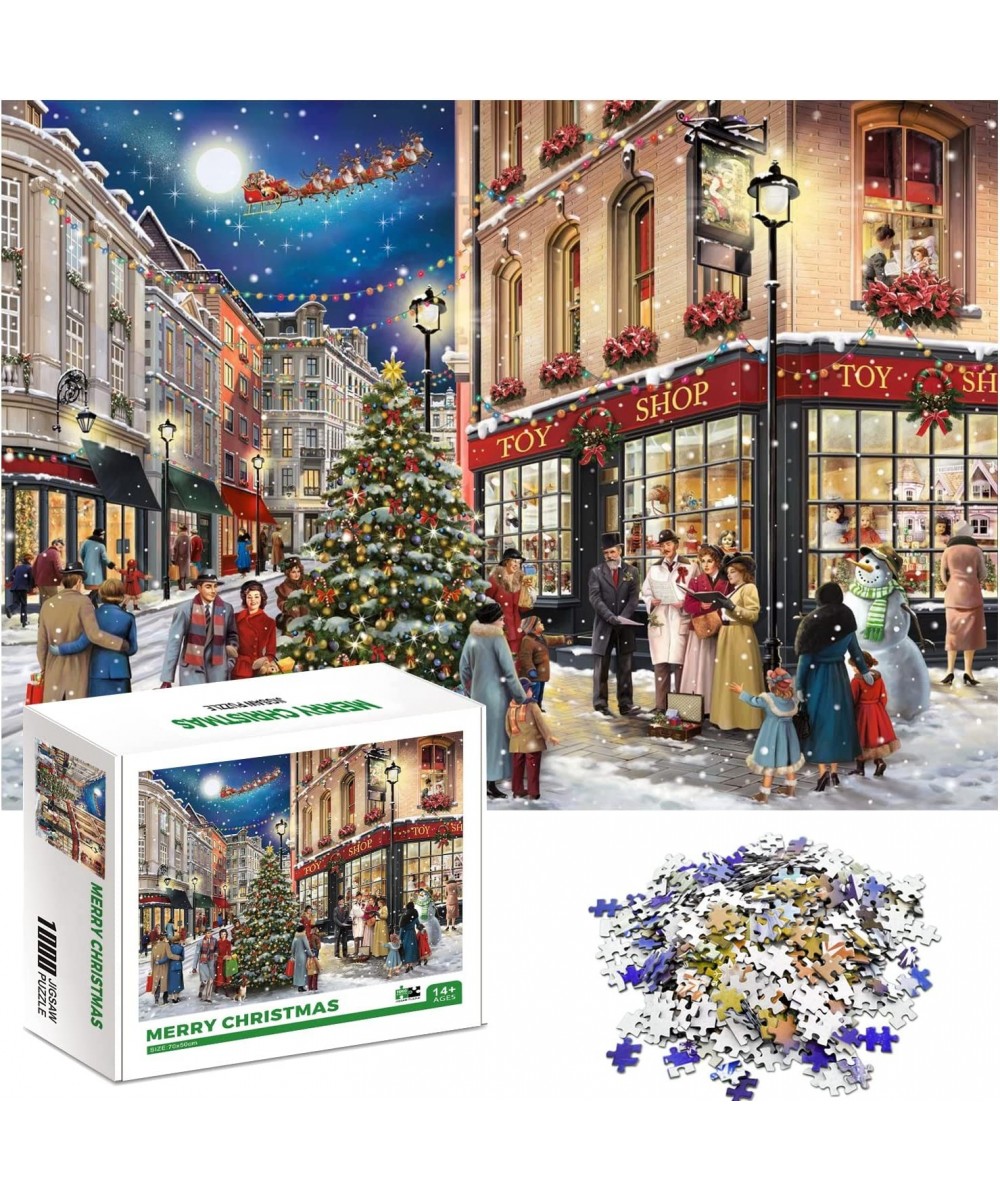 Christmas Puzzle Jigsaw Puzzle 1000 Pieces for Adults Winter Street Fun Family Puzzle Game Celebrating Christmas Tree with Co...