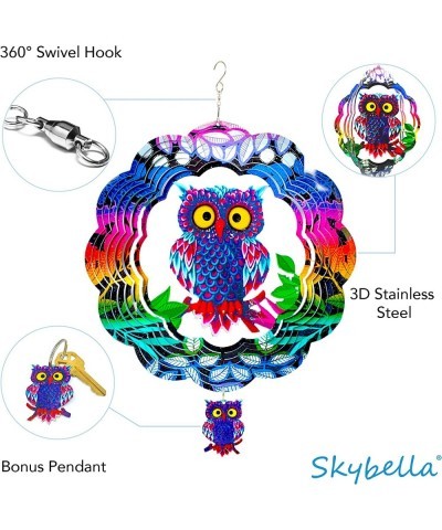 Wind Spinners - Owl Wind Spinner with Bonus Keychain Pendant. 12 inch Wind Spinner. Hanging Wind Spinners for Yard and Garden...