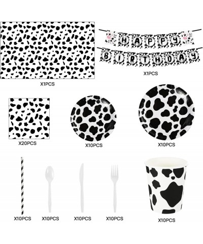 Cow Print Birthday Party Supplies Set Plates Napkins Knives Spoons Cups Straws Forks Table Cloth Happy Birthday Banner for Co...