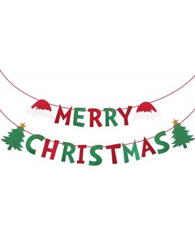 Glittery Merry Christmas Banner Red & Green Christmas Banner Bunting Pennant Banner for Party Decoration Christmas Hat Christ...