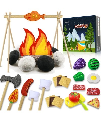 45 PCS Pretend Play Campfire Toy for Kids Toddler Camping Toys Play Set Felt Campfire Playset with Pretend Cutting Fruits Plu...