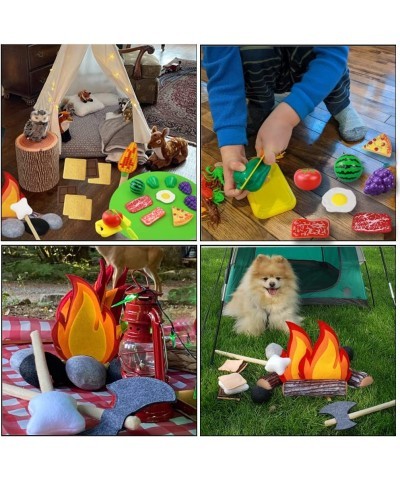 45 PCS Pretend Play Campfire Toy for Kids Toddler Camping Toys Play Set Felt Campfire Playset with Pretend Cutting Fruits Plu...